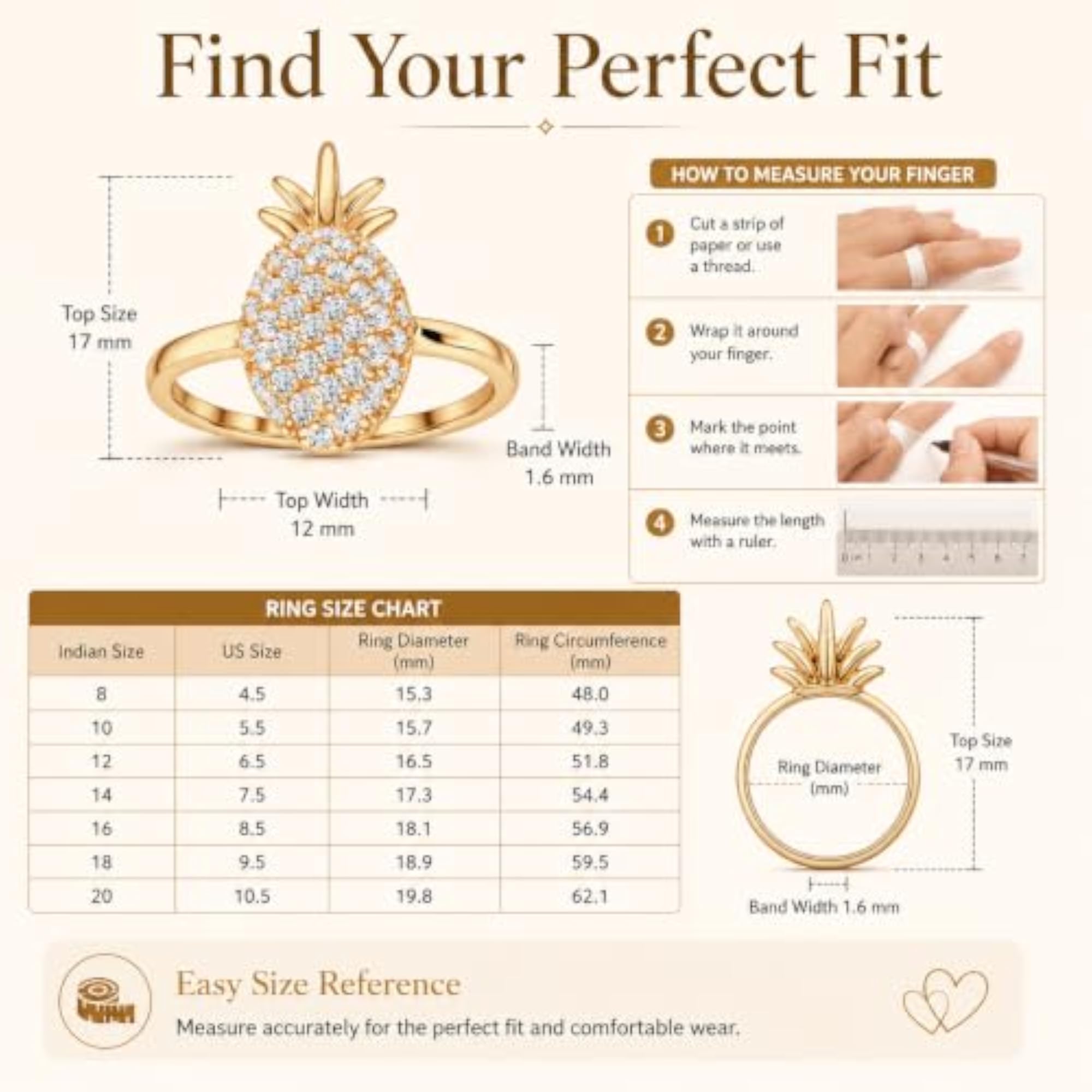 Pineapple CZ Ring in 925 Sterling Silver, Gold Finish