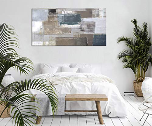 Large Abstract Wall Art For Living Room Decoration Modern Abstract Brown Gray Blocks Painting Picture Prints Contemporary Wall Art For Office Wall Decor Home Decorations Framed Ready To Hang 24" X 48" #TOP2