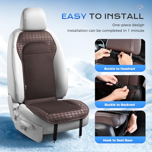 Image of Coverado Summer Ventilated Car Seat Cushion, Cooling Pad with 12V-24V Dual Blowing & Suction, 8 Turbo Fans, 3-Speed Adjustable, Universal Fit for Cars, SUVs, Trucks & Vans - Brown