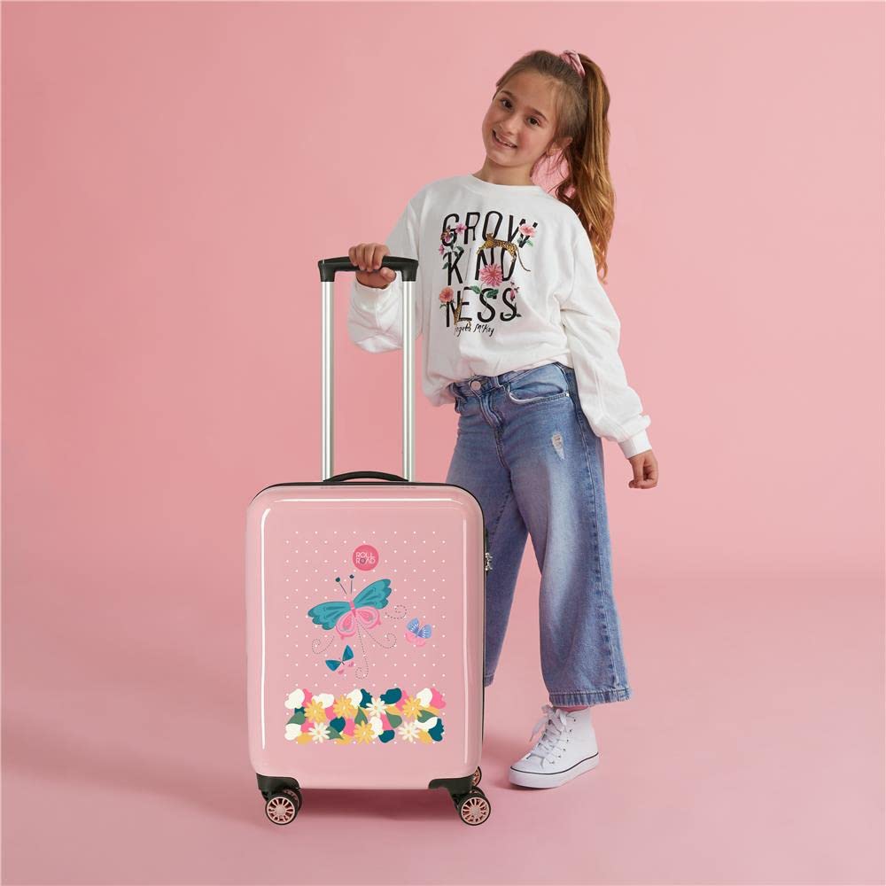 Roll Road Precious Flower Maleta de cabina Rosa 38x55x20 cms Rígida ABS Cierre de combinación lateral 34L 2 kgs 4 Ruedas dobles Equipaje de Mano