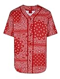 AIRNINE Men's Bandana Print Baseball Jersey Button Down Shirts (S to 5XL) (Bandana Red_J47, Small)