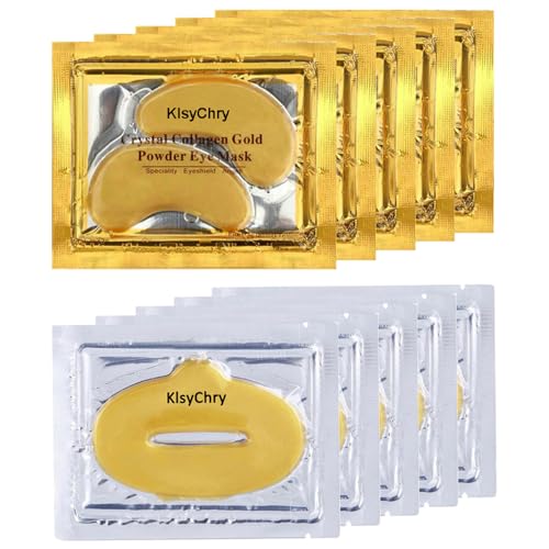 Pack De Mascarillas Hidratantes Antiarrugas Para Ojos Y Labios Con Colágeno De Oro, 5 + 5 Unidades