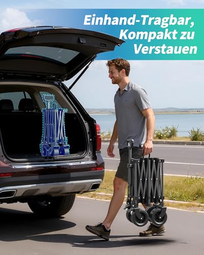 Kitsure 230L Bollerwagen faltbar 200KG Belastbar – Handwagen mit verstellbarem Griff, Offroad-Rädern, Transportwagen für Camping, Garten, Strand & Einkäufe, Schwarz, 115×60×96cm