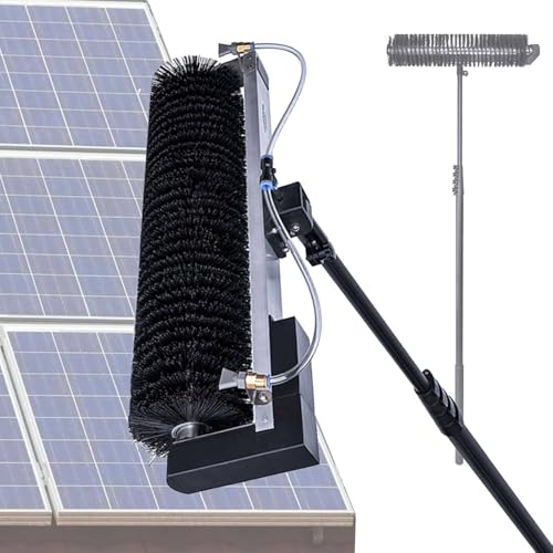 ソーラーパネル洗浄伸縮ロッドブラシ、11.4/18/24.6フィート手持ち電動太陽光発電パネル洗浄キット、ホースと360度回転ブラシヘッド付き、5.5m/18フィート,5.5m/18ft