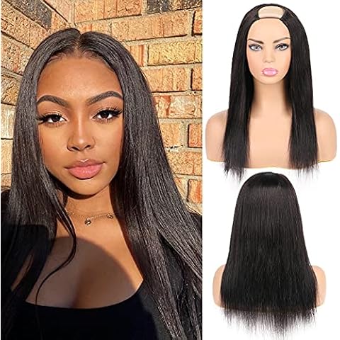U Part Straight Wig Human Hair Wigs 24 Inch Brazilian Human Hair Weave U Shaped Wigs with Clips for Black Women None Lace Front Natural Color Can Be Dyed by Hiyorlik Cover