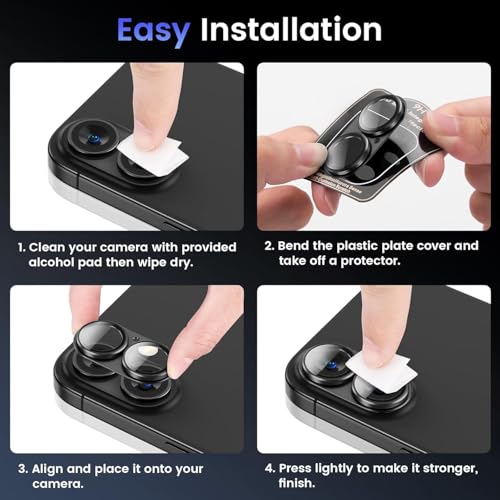 Image of Choiche Camera Lens Protector for iPhone 17 6.3-Inch, Full Coverage 9H Tempered Glass Ring Cover, Matte Metal Plate, Case Friendly, 1-Pack (Black)