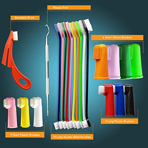 The Ultimate Dog Toothbrush Kit, 22-Pack, Pet Cat Toothbrush, Small Dog Cat Finger Toothbrush, Large Breed Care Tooth Brush, Complete Dental Kit for Pets