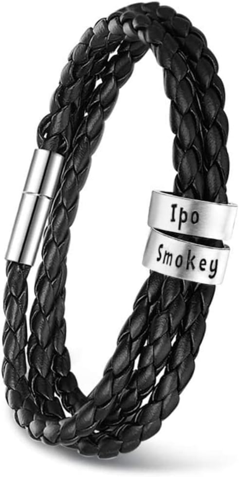 Wendy MadeFathers Day Bracelets for Men Personalized Mens Black Braid Leather Bracelets Custom 2-5 Names Jewelry Gifts for Dad Husband Boyfriend Christmas Birthday