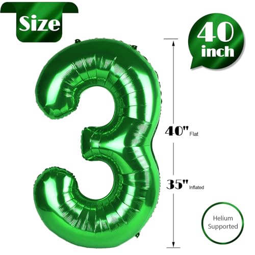 Image of Dark Green Number 3 Balloon 40 Inch, 3rd Birthday Celebration Supplies Women Men, 3 Balloon for Theme Party