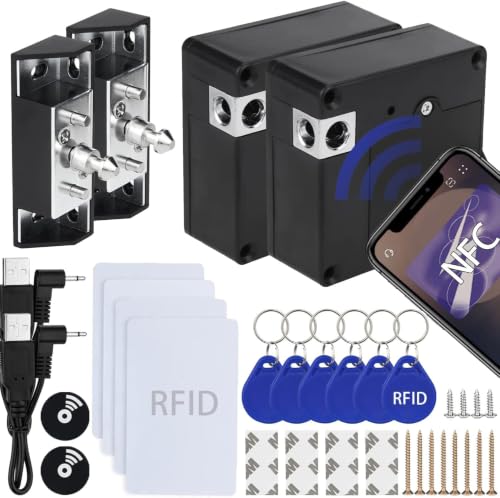 Gnellkoor 2 Pack RFID Hidden Electronic Cabinet Locks with 10 Key Cards