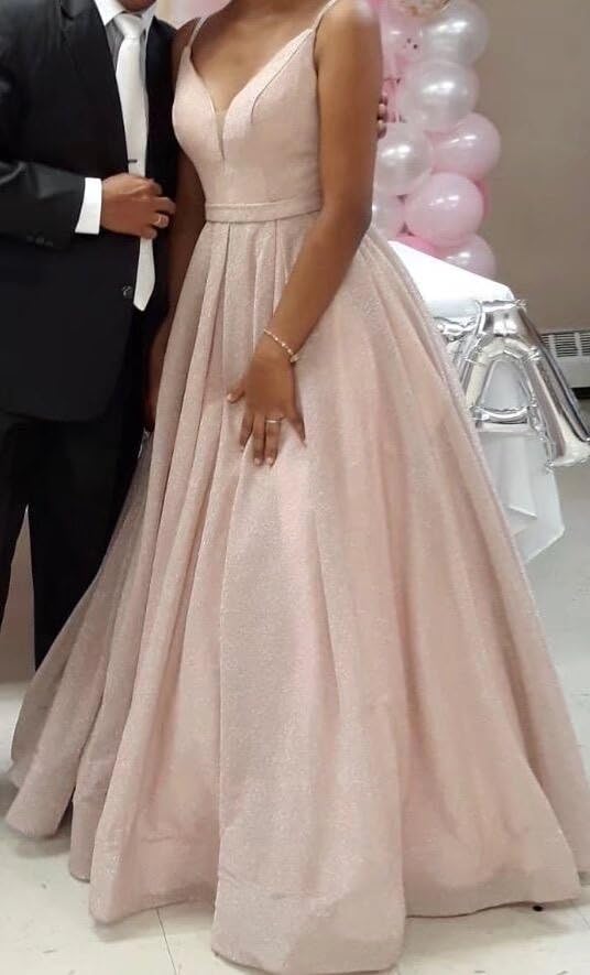 Image of Women's Glittery Spaghetti V-Neck Prom Dresses Long A Line Bridesmaid Dresses Side Split Formal Evening Gowns Light Green,US14