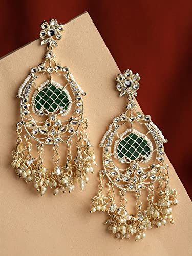 Stylish Traditional Kundan Earrings, Green