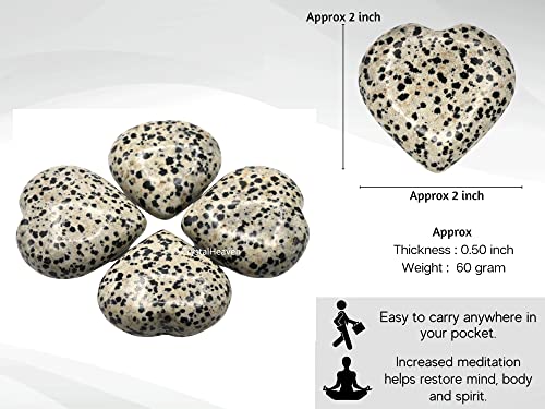 Image of Certified Dalmatian Jasper Crystal Heart Palm Pebbles Stones for Anxiety Stress Relief Massage - AAA Grade Original Healing Gemstone Agate Heart Palm Stone for Yoga Meditation Spiritual