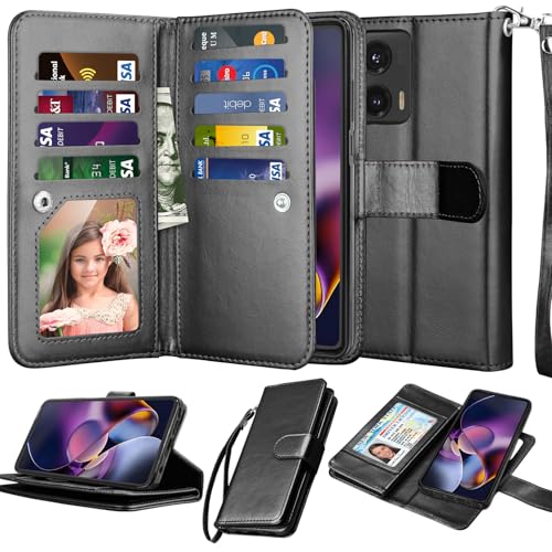 Njjex Wallet Case for Motorola Moto G Stylus 5G 2024, for Moto G Stylus 5G 2024 Case, [9 Card Slots] PU Leather Credit Holder Folio Flip [Detachable] Kickstand Magnetic Phone Cover & Lanyard [Black]