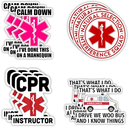 Image of MAIANEY [12Pcs, 3 inchx3 inch] Funny EMS Paramedic Sticker, CPR Instructor EMT Decals. Medical Emergency First Responder Stickers Ambulance Humor Gift for EMTs Nurses, Waterproof Vinyl Decal Hard Hat