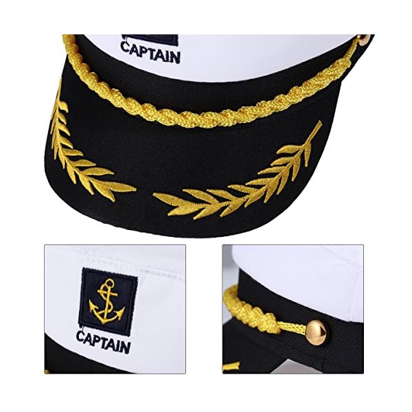 Luoem adjustable yacht captain's hat sailors sea cap navy captain hat adult sailor cosplay costume accessory (white) - image 4