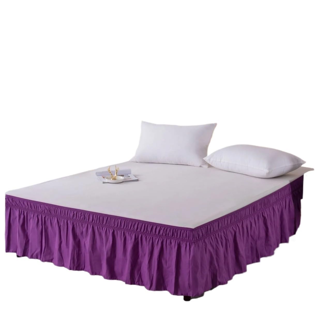 HESHUWEN Bed Skirt 1PC Elastic Bed Ruffles BedSkirt Soft Comfortable Wrap Around Fade Resistant BedCover Without Surface Couvre Lit Bed Protector Bed Base Cover(Purple,Full 137x193cmx38cm)