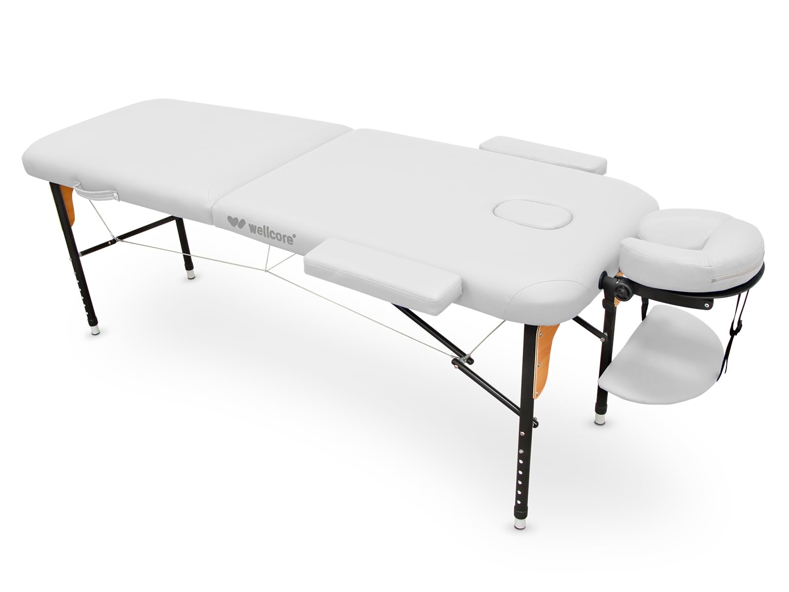 QUIRUMED Camilla Plegable de Aluminio WELLCORE, Color Blanco, 185 x 65 cm, Respaldo Abatible, Tapizado 14 cm, Altura Regulable, con Cabezal y Bolsa de Transporte