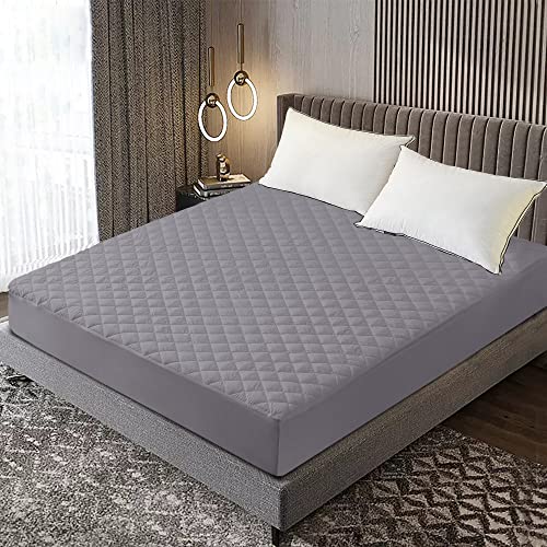Image of Glassiano Sapphire Waterproof Quilted Mattress Protector 80x72 Inch for Double Bed King Size - Ultra Soft & Hypoallergenic Mattress Cover (Grey - 1 Pcs)