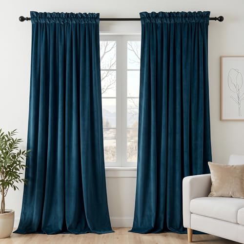 Dchola Navy Blue Velvet Blackout Curtains Rod Pocket 52x90, 2 Panels