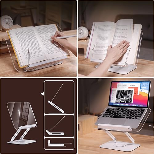 Image of Sunchhaya Acrylic Book Stand for Reading, Writing, Painting and Used As Laptop Stand for Desk, 360 Degree Rotatable Multi-Functioal Book Reading Stand Adjustable Height-Angle (R22)