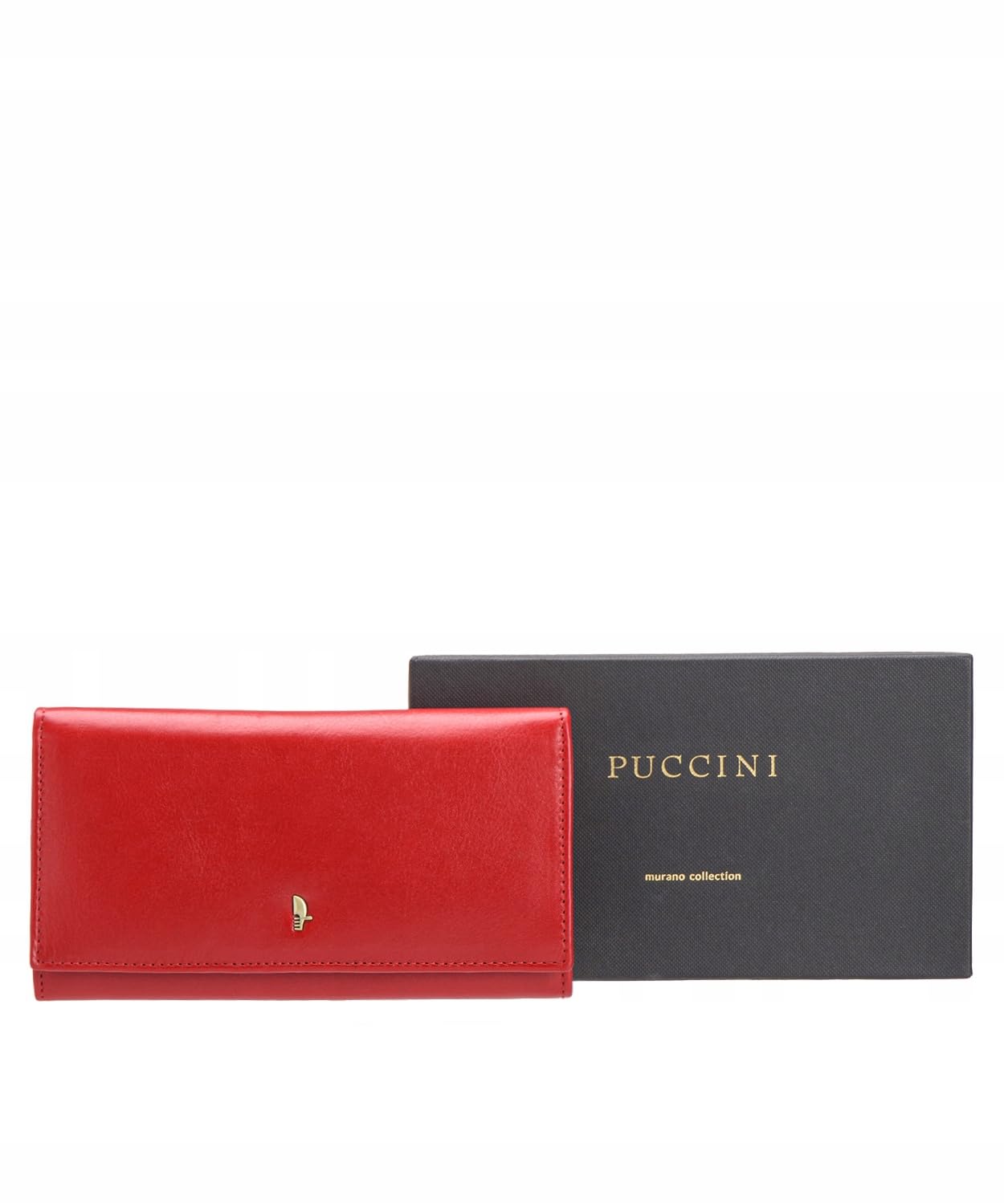PUCCINI Damski Skórzany Portfel, Zabezpieczenie RFID, Czerwony, Klasyczny, Duży, Zamykany na Zatrzask, Kolekcja Murano, MU1705-3E