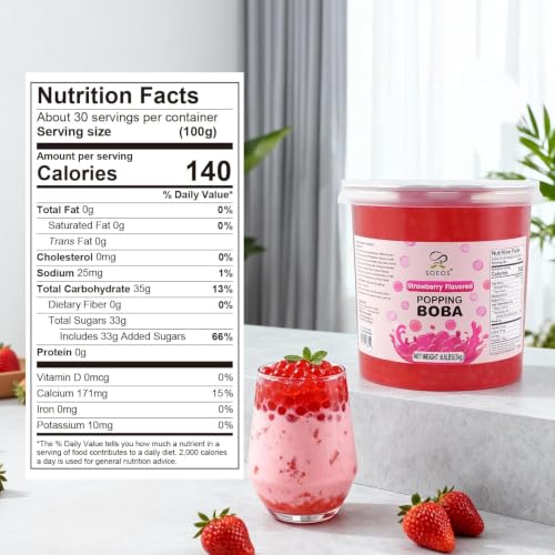 Image of Soeos Strawberry Popping Boba Pearls, 6.6 Pounds (3Kg)
