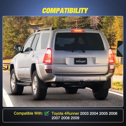 Image of Nilight Third Brake Light Tail High Mount 3rd Stop Lights Smoked Lens Compatible with Toyota 4Runner 2003 2004 2005 2006 2007 2008 2009 Non-Spoiler Version Van SUV Rear Center Cab Lamp