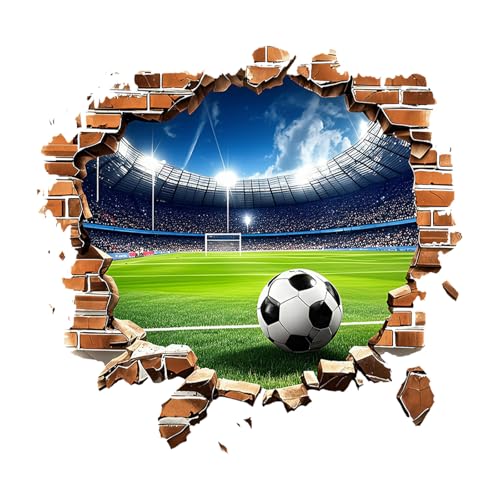milaosk Autocollant Mural Football Stickers Muraux Stade de Foot 3D Ballon qui Traverse le Mur de Briques Sport Vinyle Sticker Mural Decoration Murale pour...