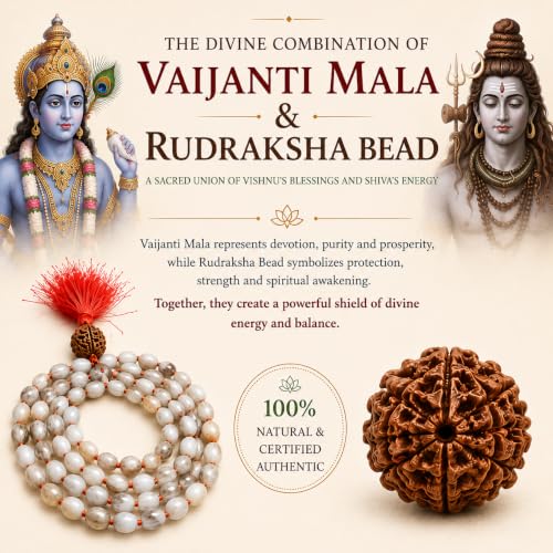 Image of Vaijanti Mala Original with 1.5 CM 5 Mukhi Rudraksha | | Vaijayanti Mala Original with Panchmukhi Rudraksha | Vyjayanthimala | Bajanti | Vijayanti