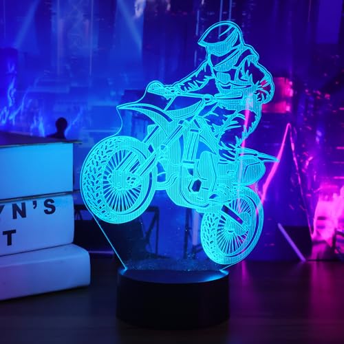 Image of OkiyiD Dirt Bike Gifts for Boy, 3D Illusion Lamp, 3D Dirt Bike Night Light with 16 Colors Remote and Touch Control, Motor Bike Decor for Kids Room, Girls Birthday Gifts