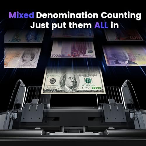 Aneken Mixed Denomination Money Counter with Counterfeit Detection, Touch Screen, and 2CIS/UV/MG/IR/DD/DBL/HLF/CHN, Value and Mixed Counting for Accurate Cash Counting