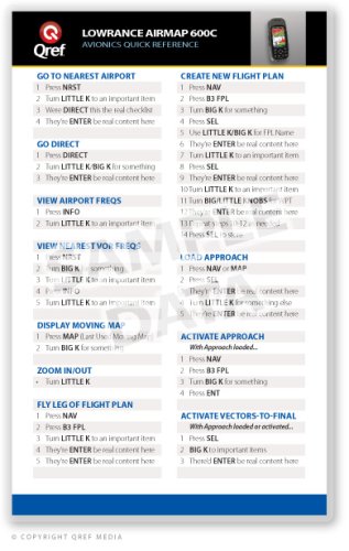 Lowrance Airmap 600C Qref Card Checklist (Qref Avionics Quick Reference)      Cards – December 9, 2008