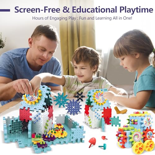 Image of Gear Toys Interlocking Building Blocks, 150 Piece Educational Engineering Building Toys Set, Creative Construction STEM Kits for Boys Girls, Waffle Blocks for Kids Ages 3+