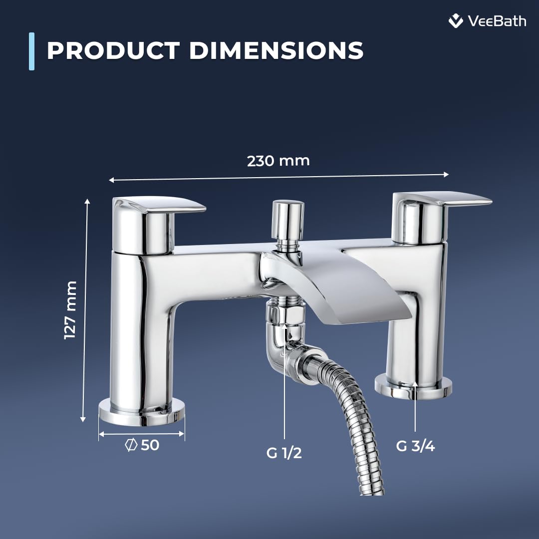 VeeBath Cascade Bath Shower Mixer, Chrome Finish, G3/4" Inlet, Dual Lever - Image 3