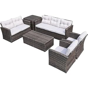 7seatpatiofurnituresetspewickerconversationsetsrattanallweatheroutdoorsectionalsofasetwithstorageboxcoffeetableandcushionsforpatiolawngardenbistroyardpoolbackyard Urban Country Home Decor 7 seat patio furniture sets pe wicker conversation sets rattan all weather outdoor sectional sofa set with storage box coffee table and cushions for patio lawn garden bistro yard pool backyard urban country home decor