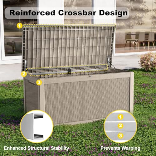 Image of 320 Gallon Resin Deck Box, Grey Outdoor Storage Box, Waterproof UV Resistant with Hydraulic Rod & Stable Structure, Great for Patio, Garden and Pool(Gray)
