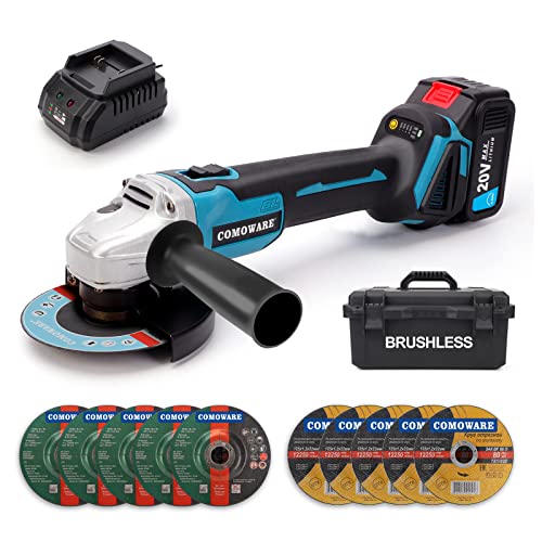 Comoware 4-1/2 Inch Cordless Angle Grinder, 20Vbrushless Angle Grinder Tool W/ 4.0Ah Lithium-Ion Battery & Fast Charge #TOP11