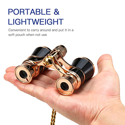Ajcoflt 3x25 Ópera Óculos Lente Retro Corpo de Metal Mini Binóculos de Teatro com Corrente/Alça para