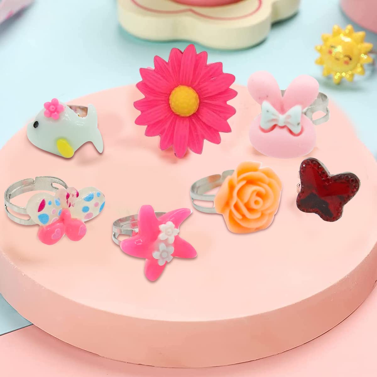 SANNIDHI 24 Pcs Resin Cartoon Adjustable Finger Rings With Box 1