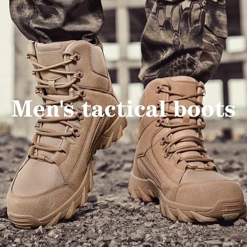 Kervaky Men's Tactical Boots - Military & Work - Durable & Lightweight - Beige2