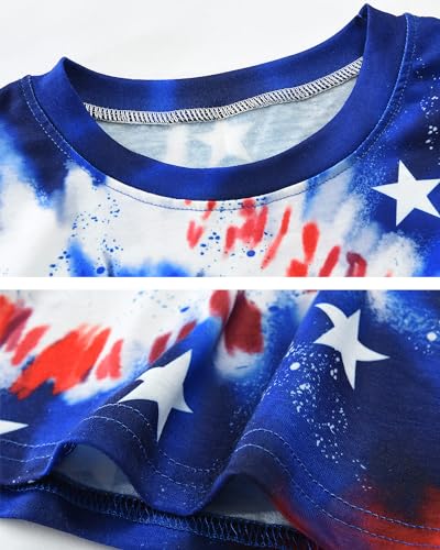 Image of DDSOL Girls July 4th Crop Tops Patriotic Shirt American Flag Short Sleeve Tshirts for Girl 6-14 Years