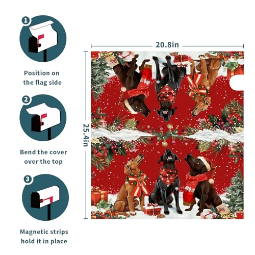 Image of Christmas Dogs Magnetic Mailbox Cover Large Size 25.5x21 Inch Winter Xmas Mailbox Covers Merry Christmas Puppy Mailbox Wraps Post Letter Box Cover for Christmas Holiday Farmhouse Outdoor Decor
