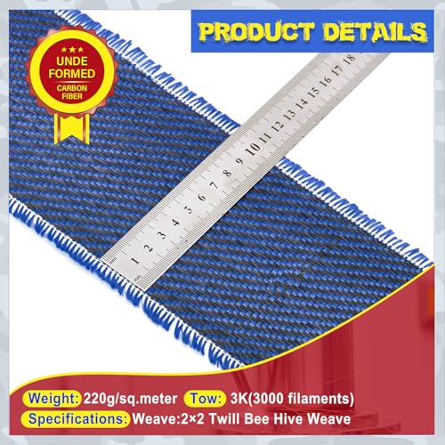Image of Jecery 9.84 ft x 3.94 inch Carbon Fiber Fabric Roll Pure Fabric Carbon Fiber Sheet 2 x 2 Twill Weave 3k /220g for Cars for Structural Reinforcement on Concrete Walls, Basements, Boats(Blue)