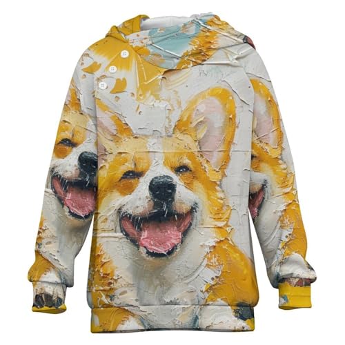 Yellow CorgiChildren's Raglan Sleeve Hoodie, Suitable for Home And Outdoor Use10-11Y