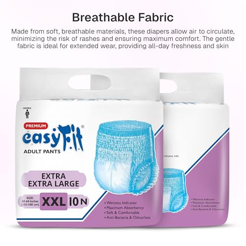 Image of Easyfit Adult Diaper Pants | 10 Count (XX-Large) | Waist 40-64 inch (102-168 cm) | Unisex | Leak Proof | Wetness Indicator | Overnight Protection | Elastic Waist | Anti-Bacterial Absorbent Core