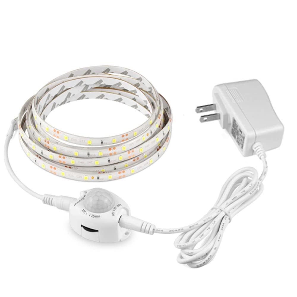 Vrabocry Wireless PIR Motion Sensor LED Strip Light Auto on/Off Stair Wardrobe Closet Kitchen LED Light lamp 220V 110V for Cabinet, Kitchen, Counter, Shelf, TV (1M, Warm White)