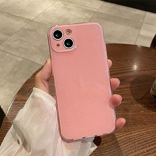 Coque pour iPhone 13 souple pailletée rose texture douce