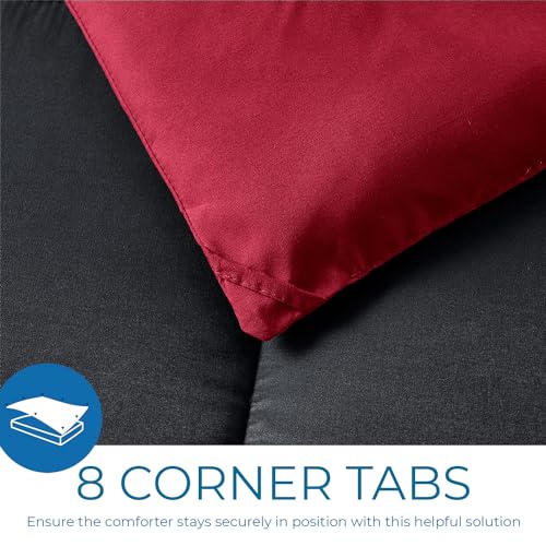 Image of Nestl 3 Piece Quilted Down Alternative Comforter California King Size with 2 Pillow Shams, Red /Black All Season Duvet Inserts Cal King Size Comforter with Corner Tabs