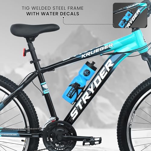 Image of Stryder 26T Krueger 21S Gear Mountain Cycle (Black-Teal Green) - 21-Speed | Front Suspension | Dual Disc Brakes | Steel Frame | Double Wall Alloy Rims | Unisex MTB Bicycle (Black::Teal Green)